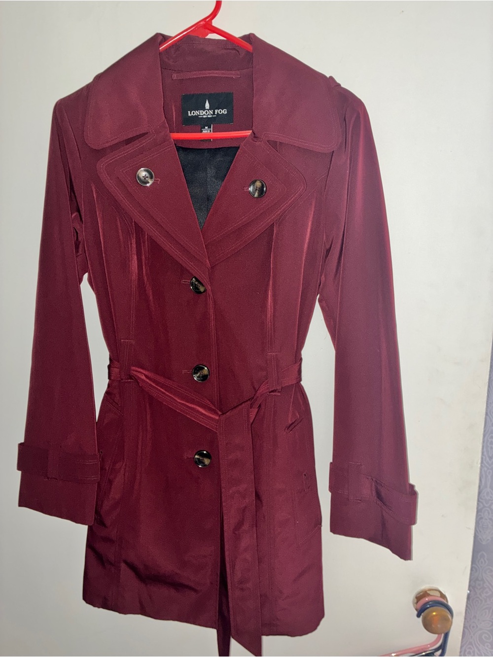 London Fog Women's Wine Red Trench Coat with Belt